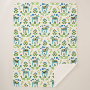 Zweedse Dala Horses Blauwgroen Sherpa Blanket Deken