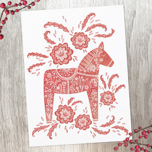 Zweedse Dala-paard rood en wit Briefkaart