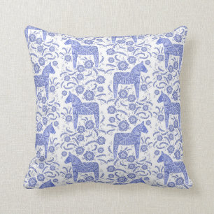 Zweedse Dala-paard Traditionele volks kunst blauw Kussen