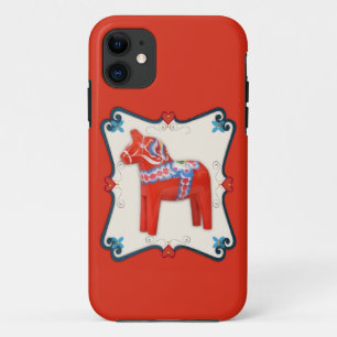 Zweedse Dala-paard volks kunst omlijst iPhone 11 Hoesje