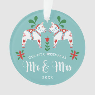 Zweedse Dala Paarden 1e Kerstmis Mr. & Mrs Ornament