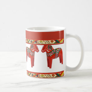 Zweedse Dala-paarden met Kerstmis Folk Art Border Koffiemok