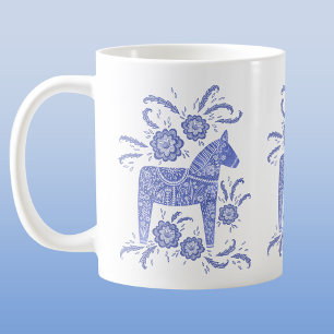 Zweedse Dala Periwinkle Blue en White Koffiemok
