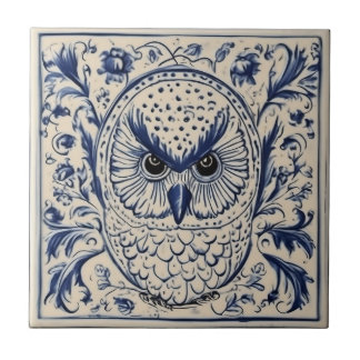 Zweedse dala uil blauw en wit nouveau tegeltje