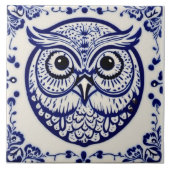 Zweedse dala uil blauw en wit nouveau tegeltje (Voorkant)