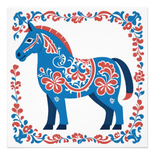 Zweedse Dalmålning Dala Horse Folk Art Print Foto Afdruk