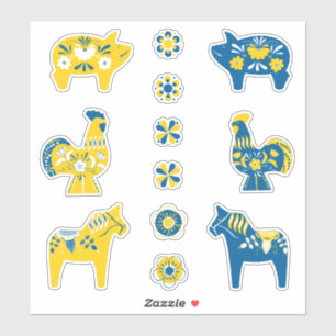 Zweedse Folk Dala Farm Animals l Blue and Yellow Sticker
