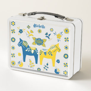 Zweedse Folk Dala Horse l Blue and Yellow