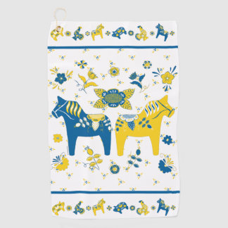 Zweedse Folk Dala Horse l Blue and Yellow Golfhanddoek