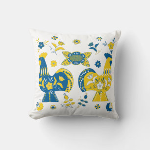 Zweedse Folk Dala Rooster l Blue and Yellow Kussen