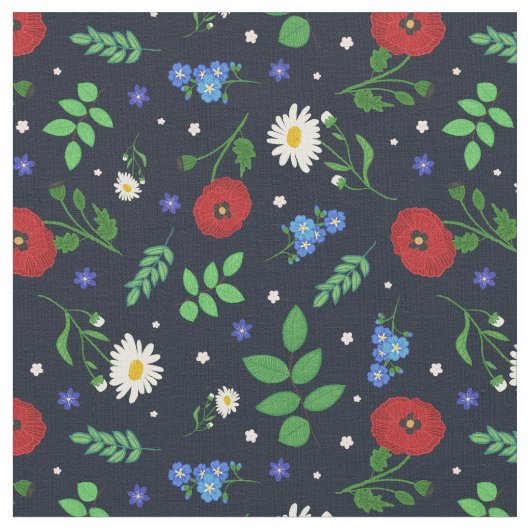 Zweedse Folk Flowers - Floral Pattern Stof (Close Up)