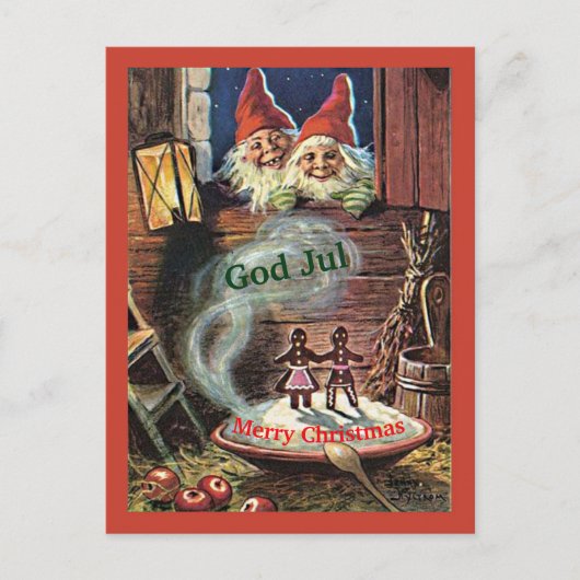 Zweedse kerstkaart Gnomes Elves Aankondigingskaart (Voorkant)