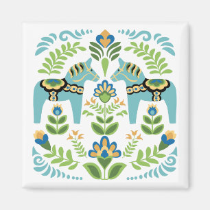 Zweedse paarden Dala Blauwgroen Magneet