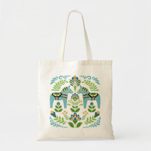Zweedse paarden Dala Blauwgroen Tote Bag
