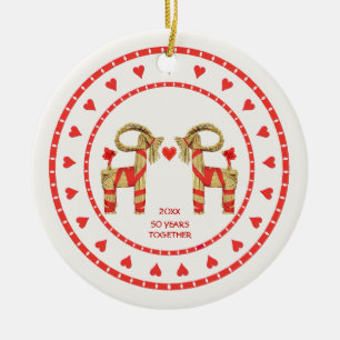 Zweedse rietgeiten 50 jaar samen gedateerd keramisch ornament
