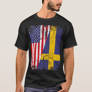 ZWEEDSE ROOTS halve Amerikaanse vlag ZWEDEN T-shirt