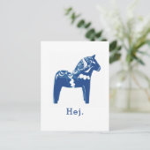 Zweedse Sjabloon Hej Dala Horse Blue Briefkaart (Staand voorkant)