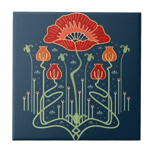 zweedse tegels oranje blauwe bloemen tegeltje