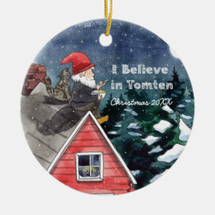 Zweedse Tomten Gnome Water Kleur Keramisch Ornament