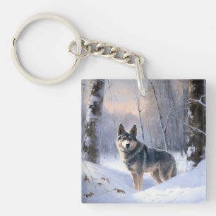 Zweedse Vallhund Laat het Sneeuwen Kerstmis Sleutelhanger