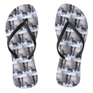 Zweedse Vallhund Laat het Sneeuwen Kerstmis Teenslippers