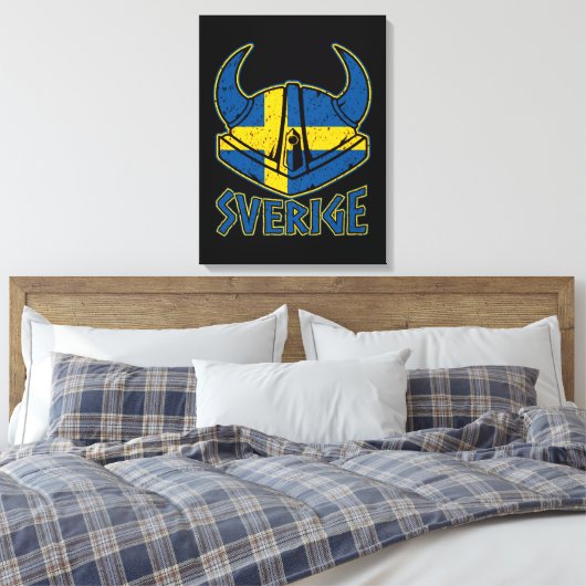 Zweedse Viking Helm Gift Zweedse vlag Viking Canvas Afdruk (Insitu (Slaapkamer))