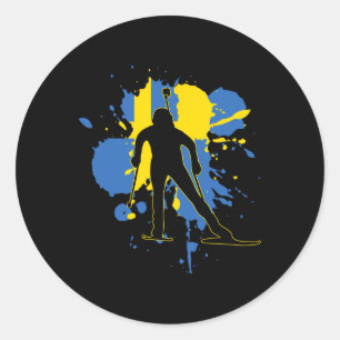 Zweedse vlag Biathlonist - Zweeds Biathlon Ronde Sticker