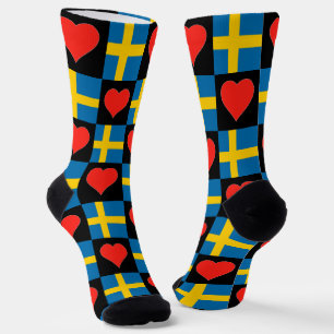 Zweedse vlag Heart Pattern Fun Zweedse Pride Sokken