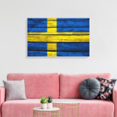 Zweedse vlag Rustisch hout Canvas Afdruk (Insitu (Woonkamer))