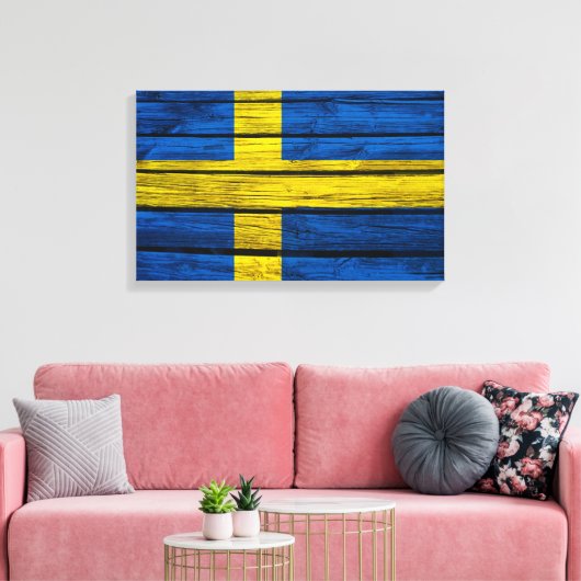 Zweedse vlag Rustisch hout Canvas Afdruk (Insitu (Woonkamer))