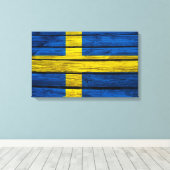 Zweedse vlag Rustisch hout Canvas Afdruk (Insitu (Houten vloer))