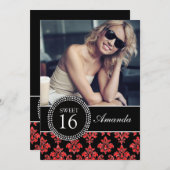 ZWEEFSEL, RODE GLITTER, ZWARTE DAMASK KAART (Voorkant / Achterkant)