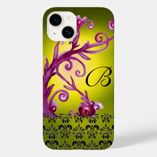 ZWEEFSELS, BERRIES DAMASK MONOGRAM roze zwart geel Case-Mate iPhone Case (Achterkant)