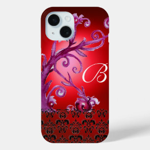 ZWEEFSELS, BERRIES DAMASK MONOGRAM roze zwart rood