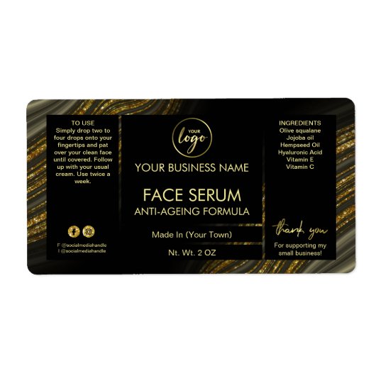 ZweepAgate Black Gold Face Hair Serum Label (Voorkant)