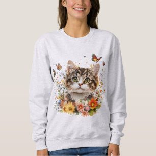 Zweetshirt met aanbiddelijke kitten met bloemen trui