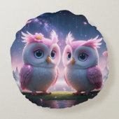 Zwei kleine Eulen in einer Traumwelt Rond Kussen (Achterkant)