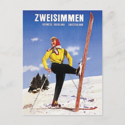 Zweisimmen, Bernese Oberland, Zwitserland, ski Briefkaart (Voorkant)