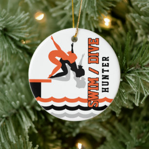 Zwem het Team van de Duikvlucht - Sinaasappel en Keramisch Ornament