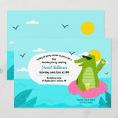 Zwemalligator Birthday Party Kaart (Voorkant / Achterkant)