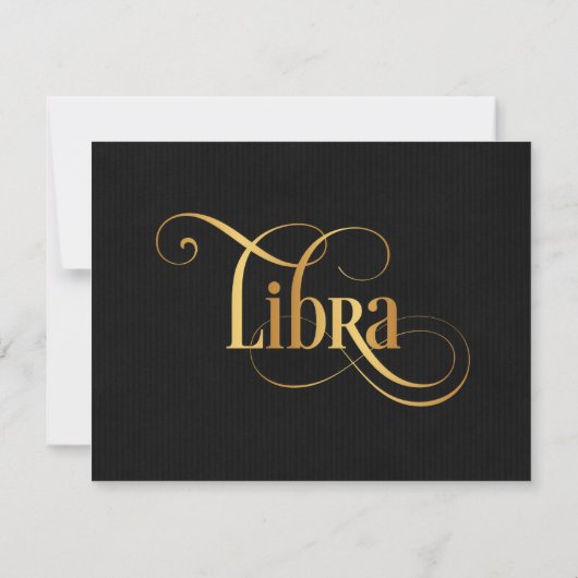 Zwematisch script Zodiac Sign Libra Gold op Black Kaart (Achterkant)
