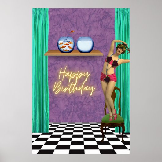 zwembaar Funky Veranderde Art Birthday Poster (Voorkant)