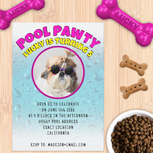 Zwembad feestje puppy hond aangepaste foto verjaar kaart