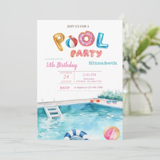 Zwembad Float Bril Zwembad Verjaardagsfeest Kaart (Staand voorkant)