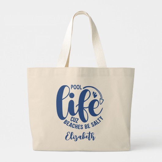 Zwembad Life Blue Grote Tote Bag (Achterkant)