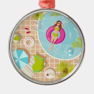 Zwembad meisje in bikini zomer strand  metalen ornament