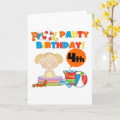 Zwembad Party 4e verjaardag Tshirts en geschenken Kaart (Gele Bloem)