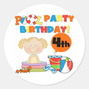 Zwembad Party 4e verjaardag Tshirts en geschenken Ronde Sticker