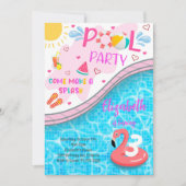 Zwembad Party Flamingo Verjaardag uitnodiging (Voorkant)