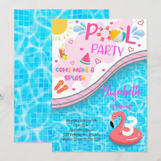 Zwembad Party Flamingo Verjaardag uitnodiging